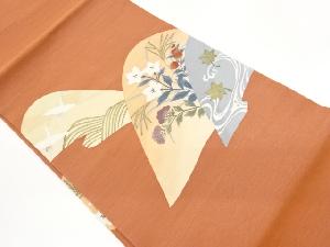 秋草に鶴・波模様織出し名古屋帯